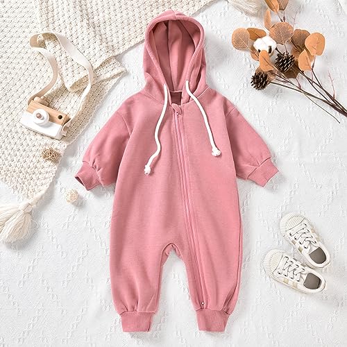 Unutiylo Unisex Baby Boys Girls Long Sleeve Infant Baby Zipper Hooded Jumpsuits Romper Loose Outfit Clothes3