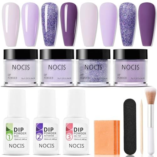 Dip Powder Nail Kit - 4 Colours Nail Dip Powder - Purple Glitter Manicure Art Set for Beginners - No UV/LED Needed Odor-Free & Long-Lasting Women Gift Manicure Kits