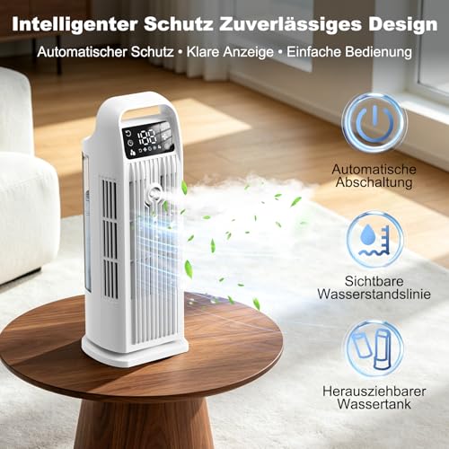 Mobile Klimaanlage ohne Abluftschlauch 6- in- 1, Luftkühler mit Wasserkühlung & 1200ml Tank, 7m/ s Turbo, 120° Oszillation, 1- 12H Timer, 36W Leises Mini Klimagerät für Schlafzimmer & Büro-6