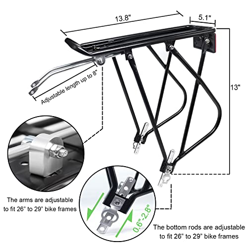 Bike Cargo Rack W/Bungee Cargo Net & Reflective Logo Universal Adjustable Bicycle Rear Luggage Touring Carrier Racks 55Lbs Capacity Quick Release Mountain Road Bike Pannier Rack For 26"-29" Frames #TOP1
