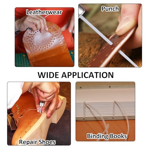 LXUEJIE 3 Pack Awl Tool Sewing, Scratch Awl Tool with Wooden Handle, Gourd Shape Pin Punching for Leather Sewing, Awls Punch Hole Craft Repair Shoes Crochet DIY Handmade Stitch - Thumbnail 4