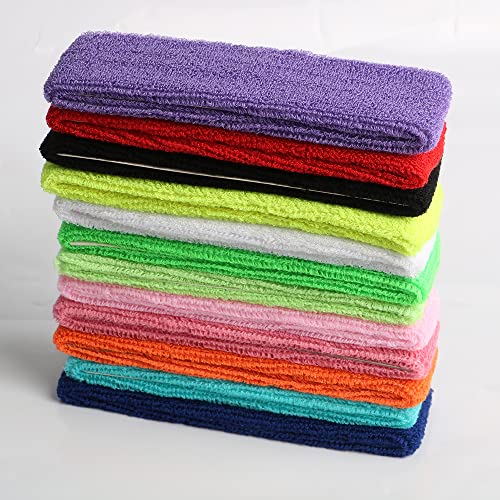 Image of Cotton Sweatband Headbands,Pack of 12,Elastic Stretchy Sport Terry Cloth Sweat Bands,Yoga Workout Fitness Exercise Basketball Headband