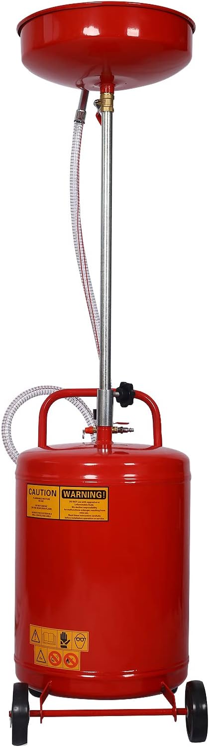 18 Gallon Waste Oil Drain Tank, Portable Oil Drain Air Operated Drainer Oil Change Oil Drain Container, Adjustable Funnel Height with Pressure Regulating Valve for Car SUV Trucks - Semicircular Funnel