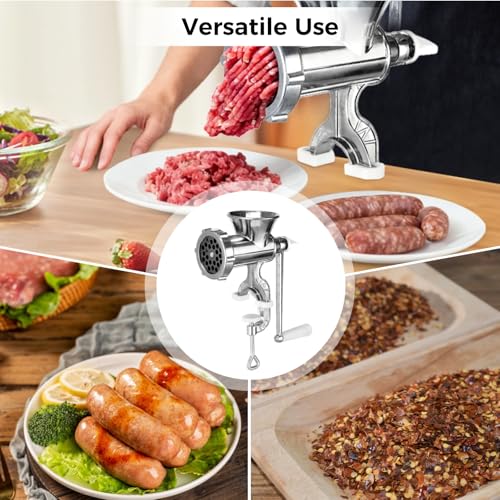 Manual Meat Grinder,304 Stainless Steel Hand Meat Grinder for Home Use, Food Grinder Manual Mincer Hand Crank with 3 Sausage Funnels, Hand Operated Kitchen Tool for Pork, Chili, and Sausage, Silver by TIMCORR - Image 6
