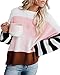 Suimiki Women's Casual Long Sleeve Pullover Color Block Striped Scoop Neck Knit Sweater Top Pink Medium