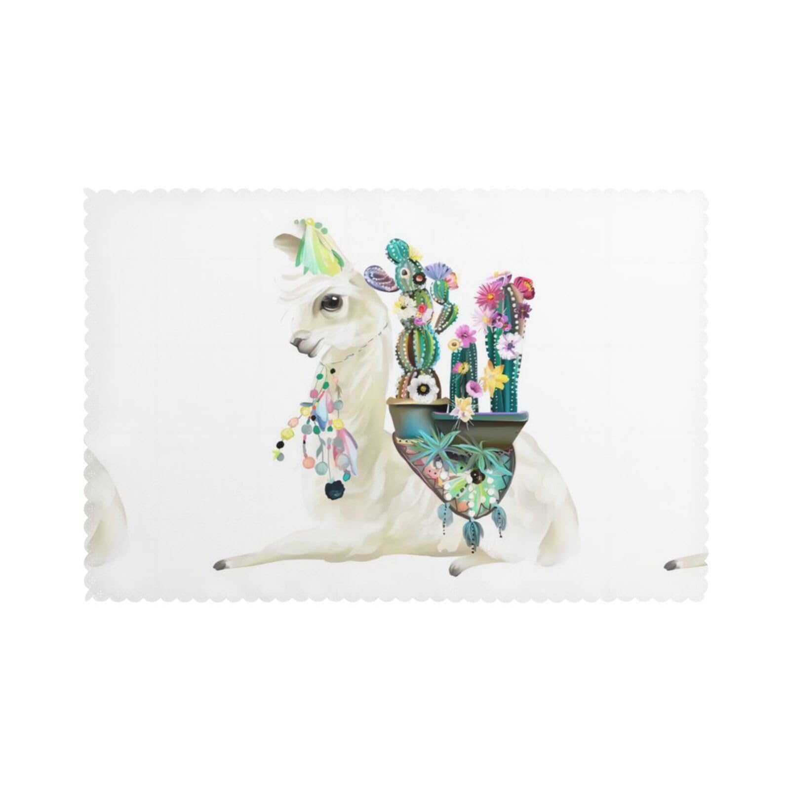 YYHWHJDE Mexican Llama Cactus Prints Placemats Set of 6 12x18in - Heavy-Duty Polyester Table Layers Built for Lasting Performance