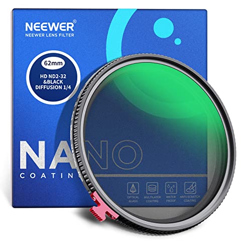NEEWER 62mm Black Diffusion 1/4 Effect with ND2-ND32 Variable ND Filter 2 in 1