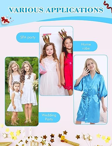 MORFORU 5PACK Girls Kids Solid Color Silky Satin Kimono Robe set for Wedding Spa Birthday Party2