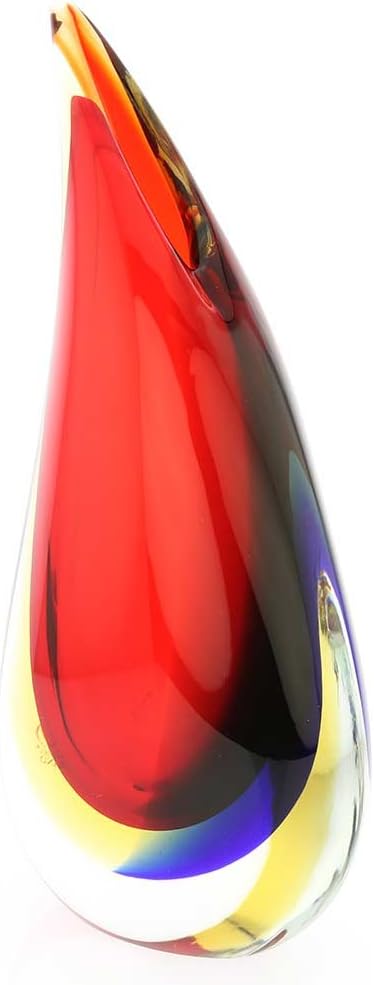 Glass Of Venice Murano Glass Sommerso Wave Vase - Red Blue Amber
