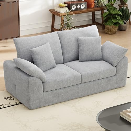 smartue 75.6" Cloud Boneless Sofa, Loveseat Couches with 4 Pillows, Modern Living Room 2 Seater Sofa for Small Space, Apartment, No Assembly, Light Gray