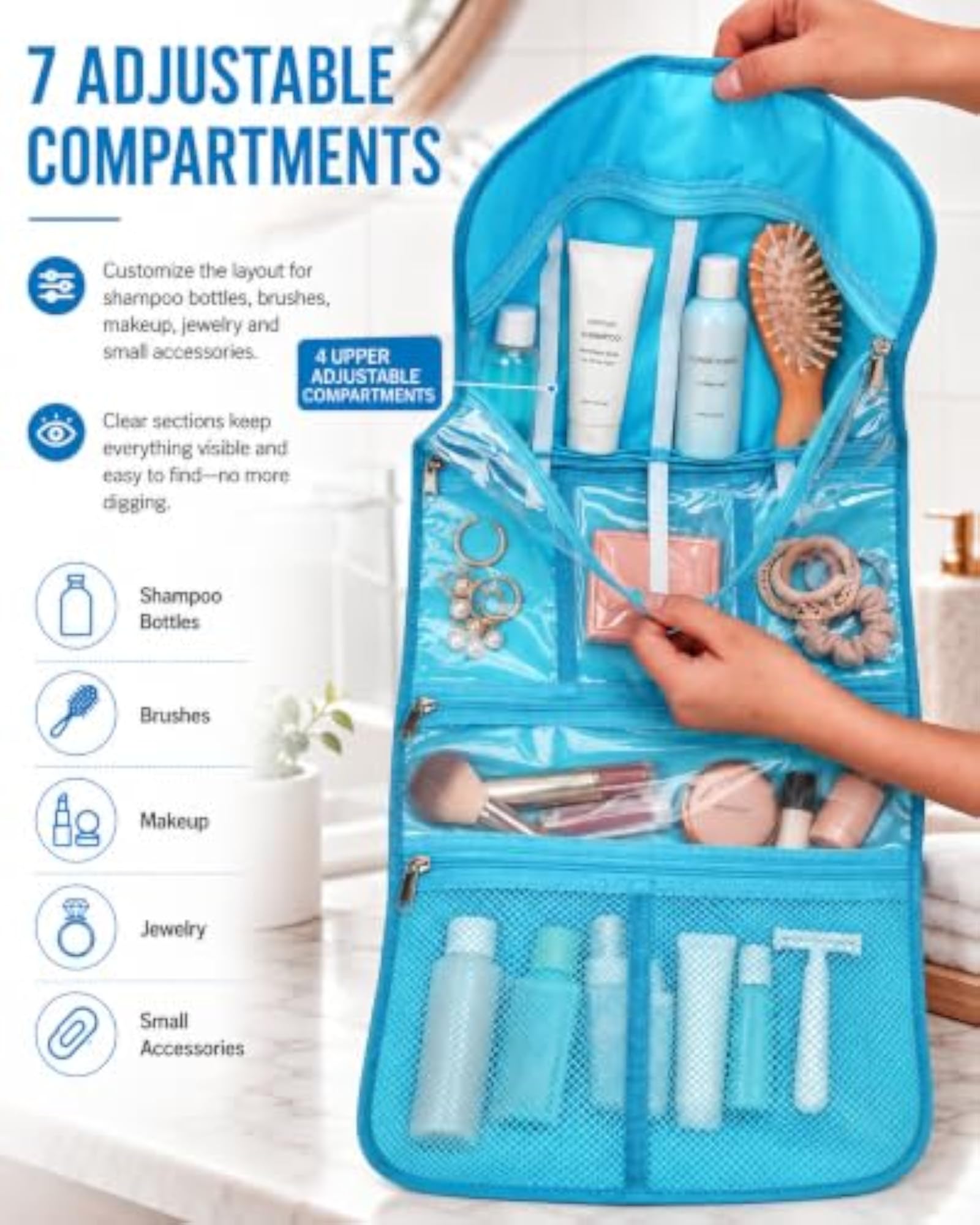Top Premium Hanging Cosmetic Bag with Adjustable Pockets