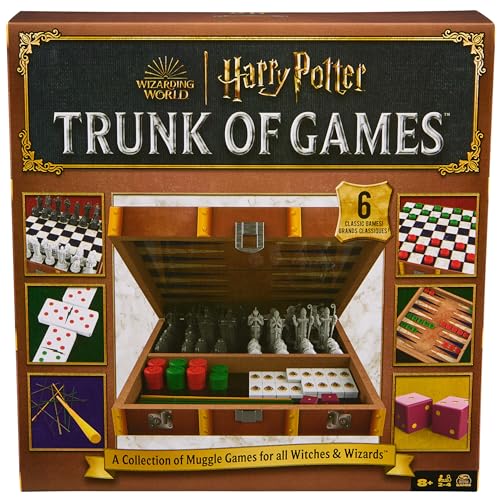 Spin Master Games, Wizarding World of Harry Potter Trunk of Games 6-in-1 Wooden Storage Box, for Fans of Harry Potter Movies, Valentine's Day Gifts for Couples, 2-4 Players, for Ages 8 & Up