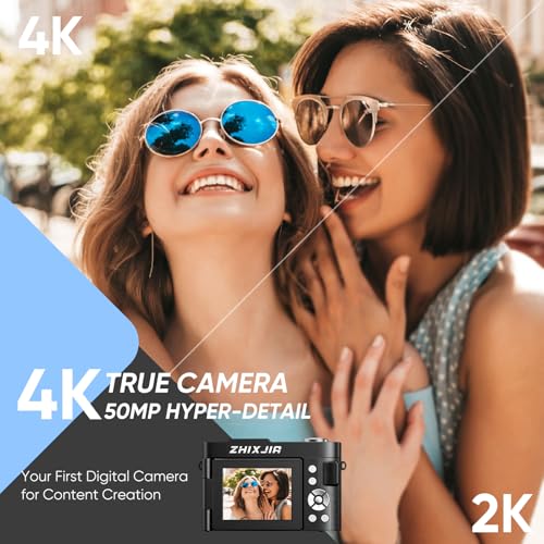 Image of 4K Digital Camera for Photography- 50MP Autofocus Vlogging Camera with 2.8 inch 180Flip Screen, 18X Digital Zoom- Compact Point and Shoot Camera with 32GB TF for YouTube, Travel, Beginners, Black