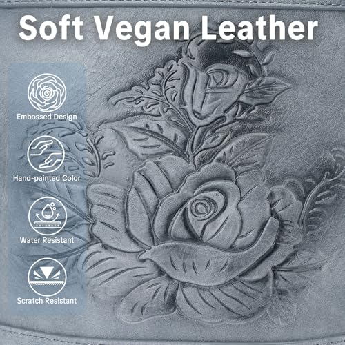 Image of Crossbody Purses for Women, Trendy Embossed Vegan Leather Bucket Bag, Travel Shoulder Handbag with 2 Detachable Straps