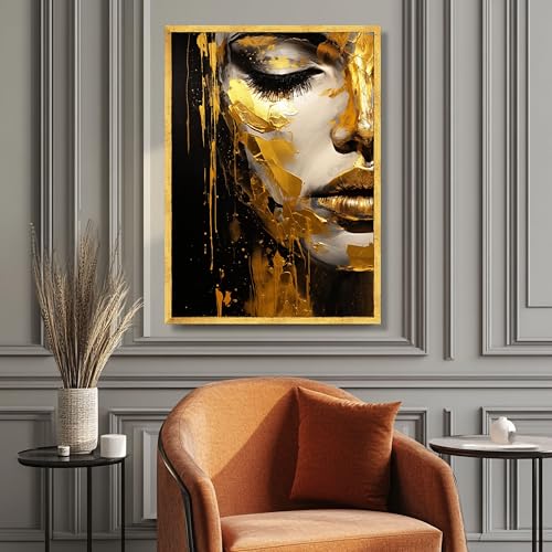 Affiche élégante visage doré pour salon moderne | Décoration murale chic 40x60