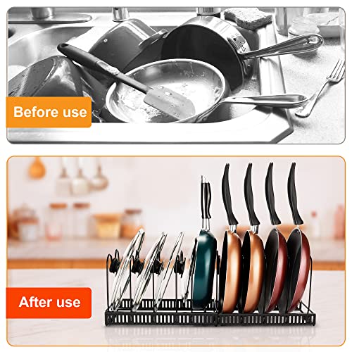 Pots And Pans Organizer,Expandable Pot Rack Organizer For Cabinet, Pot Lid Organizer Holder With 10 Adjustable Compartment Pans Holder For Kitchen Cabinet Cookware Baking Frying Rack Bake Ware Storage #TOP1