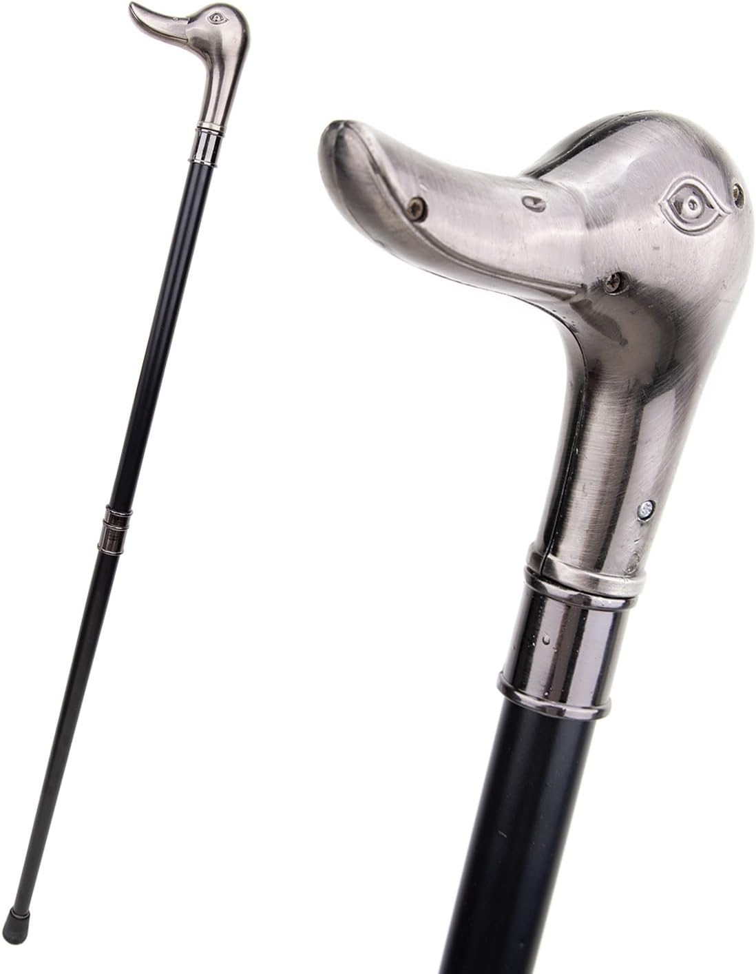 Silver Duck Head Walking Cane, Fashion Decorative Walking Stick Gentleman Elegant Cosplay Cane Knob Crosier 36in