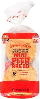 Joseph's Bakery Low Carb Mini Pita Bread - Flax, Oat Bran & Whole Wheat, 5g Net Carbs, 50 Calories, 5g Protein (8 Mini PitAs, 8oz Pack)