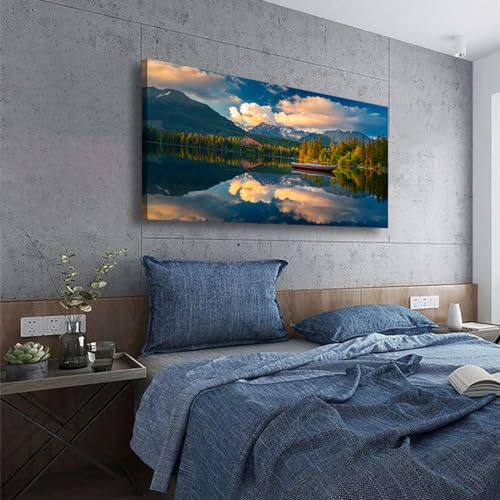 Image of Landscape Canvas Wall Art for Living Room Bedroom Office Large Nature Forest Lake Ship Scenery Wall Art Kitchen Pictures Modern Wall Decor Mural Paintings Artwork 20 * 40inch