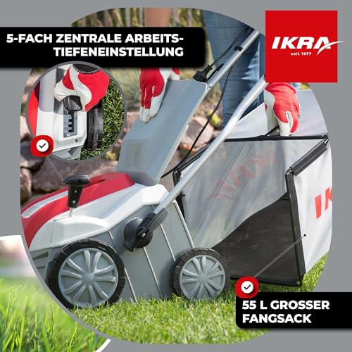 IKRA Elektro Vertikutierer Rasenlüfter IEVL 2000, Fangkorb 55l, Arbeitsbreite 40cm, 2.000 Watt