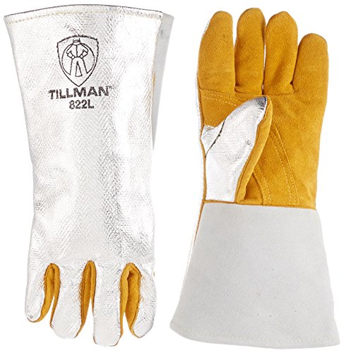 John Tillman Large Silver And Brown Leather And Aluminized Carbon Dupont Kevlar Wool Lined Welding Glove With Gauntlet Cuff #TOP24