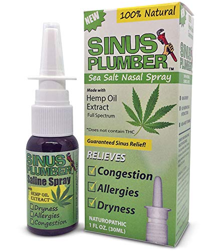 Sinus Plumber Hemp Oil Saline Nasal Spray - Drug Free Allergy, HayFever Sinus Congestion Relief - Organic Hemp Oil Extract