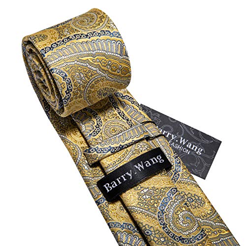 Image of Barry.Wang Men Ties Paisley Woven Silk Necktie Set with Pocket Suqare Cufflinks Formal