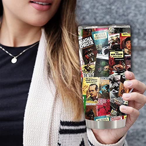 Doinb Tian Insulated Tumbler Hercule Vintage Agatha Christie Book Covers Collage Literary Stainless Steel Coffee Cup 20 Oz Vacuum Tumblers Travel Mug, White, 20, 30Oz #TOP1