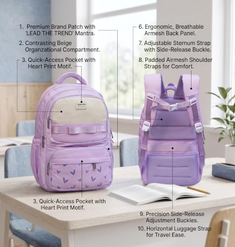 Image of ADSON kawaii Girls Travel School Bag|Backpack Of Large Capacity Aesthetic Stylish Girls Korean Laptop Bag Rucksack for School |College Bags Cute Bookbag for Teens Water Resistance 18 Inches