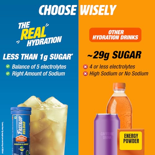 Image of Fast&Up Reload (2.5 Litres) Low Sugar energy drink for Instant Hydration - 10 Effervescent Tablets with 5 Essential Electrolytes + Added Vitamins- Certified Electrolytes Drink - Lime and Lemon flavour