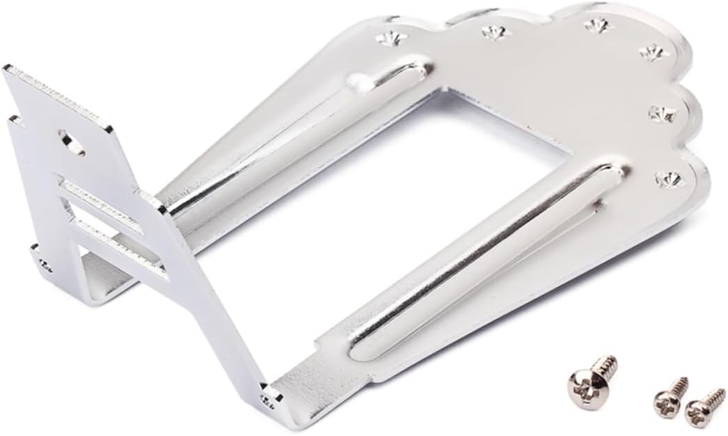 GA419 Silver 6 String Arched Adjustable Guitar Bridge Tailpiece | Metal Build, with Mounting Screws, for Acoustic Folk Electric Guitar and Electric Guitar Use, Vintage Style