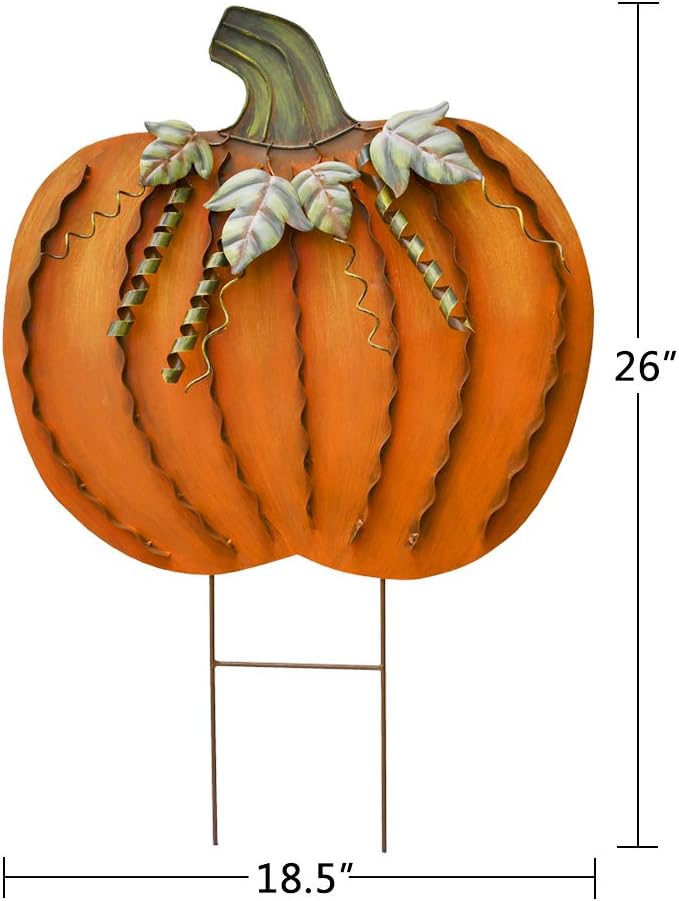 Aecipl Metal Pumpkin Garden Stakes - Autumn Decorative Yard Signs - Indoor Outdoor Plant Flower Stake Fall Lawn Ornaments Pumpkin Decoration for Harvest Halloween (26" H x 2)