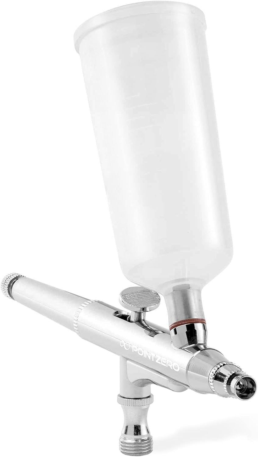 PointZero Dual Action Gravity-Feed 20cc and 40cc Airbrush Set with 3 Nozzle Sets (0.2, 0.3, & 0.5mm Needles Fluid Tips and Air Caps)