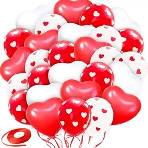 XURJUMI 40 Piezas Globo de Corazón Rojo y Blanco, Globos Corazon, Globos de Latex, Corazón Globo Helio para Boda, Cumpleaños, Baby Shower, Aniversario Decoracion, Día de San Valentín