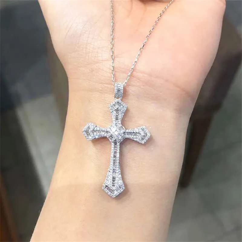 Diamante Largo cz Cruz Colgante 925 Colgantes de Boda de Plata esterlina Collar para Mujeres Hombres Piedras Preciosas Joyería Regalo
