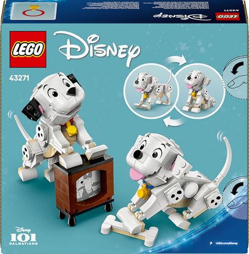 LEGO ǀ Disney Lucky & Penny 101 Dalmatiner - Welpen Spielset – Tierfiguren zum Spielen mit beweglichen Köpfen, Beinen & Schwänzen – Knochen & Fernseher – Geschenk für Mädchen ab 6 Jahren – 43271