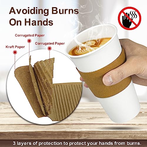 Ginkgo 100 Pack 20 oz Disposable Paper Coffee Cups with Lids and Sleeves, To Go Hot Coffee Cups for Hot Chocolate, Cocoa, Tea and Drinks