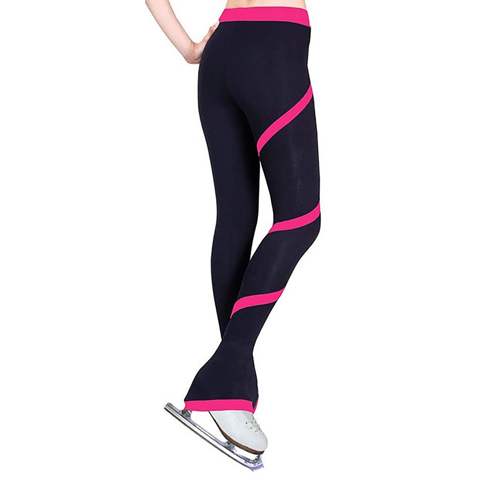G&F Spodnie do łyżwiarstwa figurowego damskie i dziewczęce spiralne paski cienkie polarowe spodnie do łyżworolki oddychające legginsy odzież sportowa (kolor: różowo-czerwony, rozmiar: XXL)