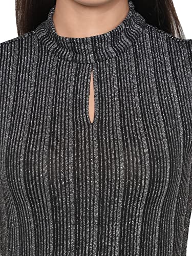 Image of NUEVOSDAMAS Women Western Midi Dress | Stylish Dress | Lurex Lycra Midi Dress | Sleeveless Bodycon Dress | One Piece Fitted Dress Black