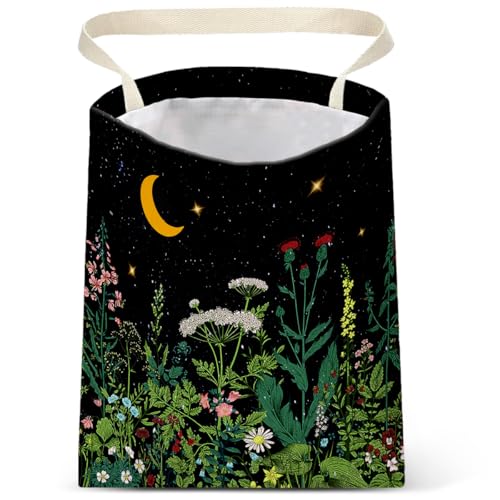Image of IRADA Car Trash Bag Hanging No Snap Small Garbage Bag for Car Back Seat Cute Printed One-Handed Strap Trash Bags Car Accessories-Wildflowers-Black Car Trash Bags