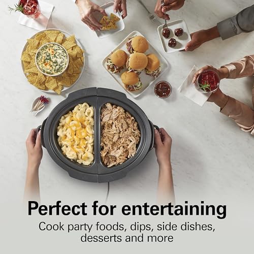 Image of Hamilton Beach 6 Quart Double Dish Slow Cooker, Cooks 2 Meals At Once | Dual 2.5 Quart Nonstick Insert | 3 Heat Settings | Serves 7+ | Dishwasher Safe Stoneware Crock & Glass Lid | Black | 33569