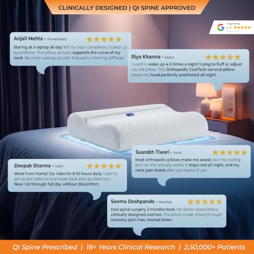 Image of CoolTech Cervical Pillow for Neck & Shoulder Pain | 5-Year Warranty| CosyPUR Cooling Memory Foam | Orthopedic Pillow for Sweat-Free Comfortable Sleeping | Premium Jacquard Cover