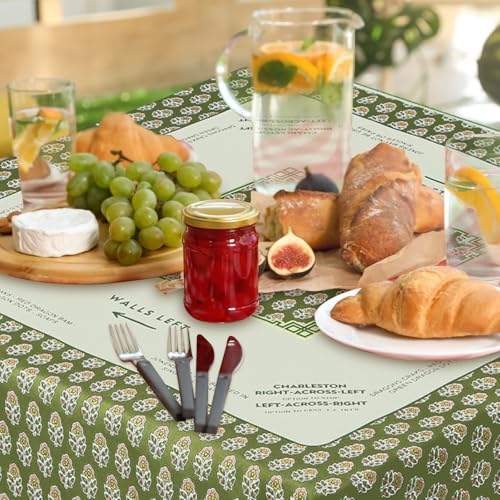 Hillsuren Mahjong Tablecloth 55" x 55" Polyester Square Instructional Design with Rules for Family Game Night Party Favor Supplies (Green Block Print) by Hillsuren - Used condition - Image 6
