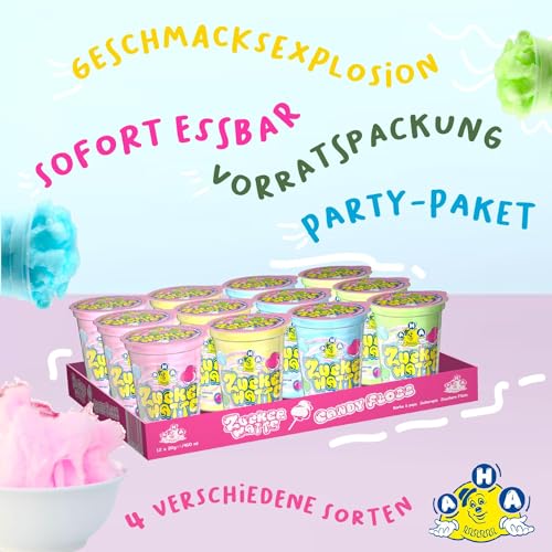 AHA Zuckerwatte 4 bunte Sorten, 36 x 20g im Becher, Premium Qualität, Vorratspackung, 4 Geschmackssorten wie auf dem Jahrmarkt für Party, zuHause, Gartenparty, Feier – Bild 6