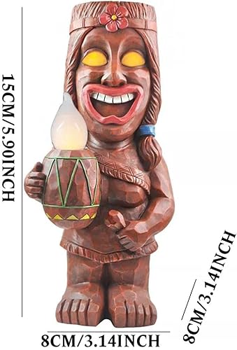 Miniatura 3 de Estatuilla de tótem solar LED con energía solar Tiki para decoración de jardín, manualidades para porche, césped, sendero (B)