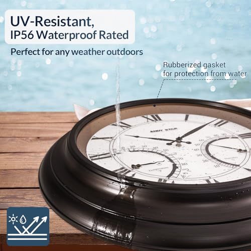 ANDY STAR 24 Inch Outdoor Clocks Waterproof,Large Outdoor Wall Clocks for Patio with Thermometer, Weatherproof Illuminated Clock Battery Operated with Thermometer&Hygrometer,Oil Rubbed Bronze Black - Image 5