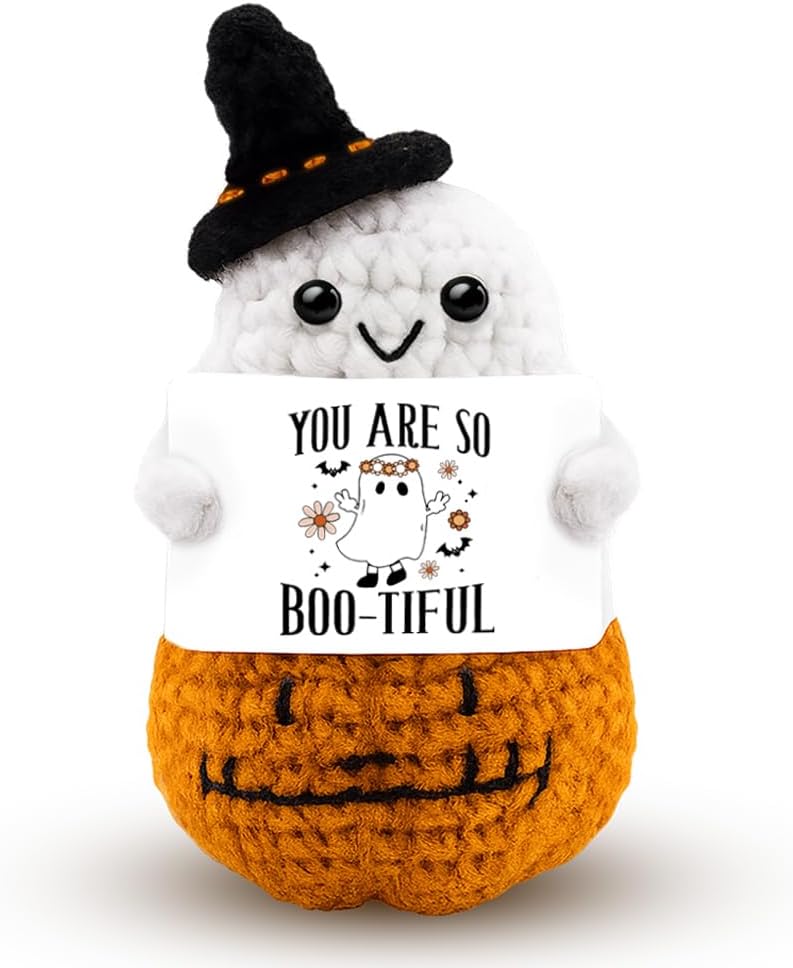 Halloween Boo Basket Stuffer Gifts for Women Men Handmade Positive Crochet Gift for Friends Sister Coworker Teen Friendship Gifts for Women Friends(Positive Boo)