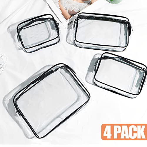 TSA-Approved Clear Cosmetic Bag, 4 Pcs Waterproof Clear Plastic Cosmetic Makeup Bags, Transparent Packing Organizer Storage Bags.Christmas Gift for Mother,Wife,Grilfriends(Black).4
