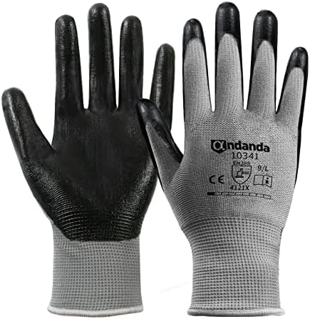 ANDANDA 6 Pairs Work Gloves, Nitrile Coated Safety Work Gloves, Gardening Gloves Suitable for General Duty Work like Logistics/Assembly/Utilities & Public Works, Black/Medium