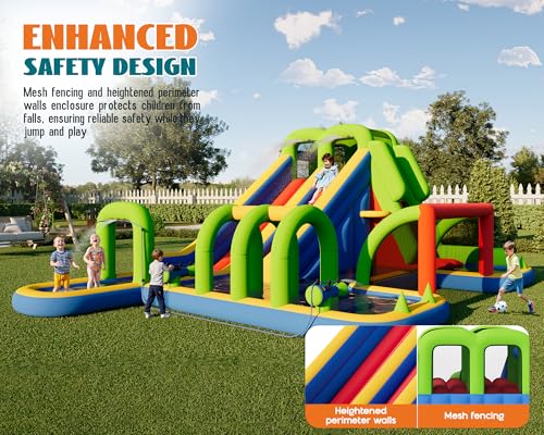 Albott Bounce House, Inflatable Bouncer with Air Blower, Jumping Castle with Slide, Outdoor Indoor Bouncy Castle with Oxford Fabric for Kids 3-12 (228.3×152.4×92.5IN)